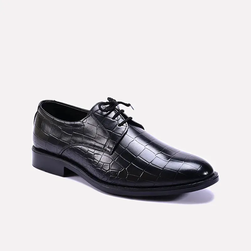 Polished Trim Venerable Black Textured Derby Shoes 0111096
