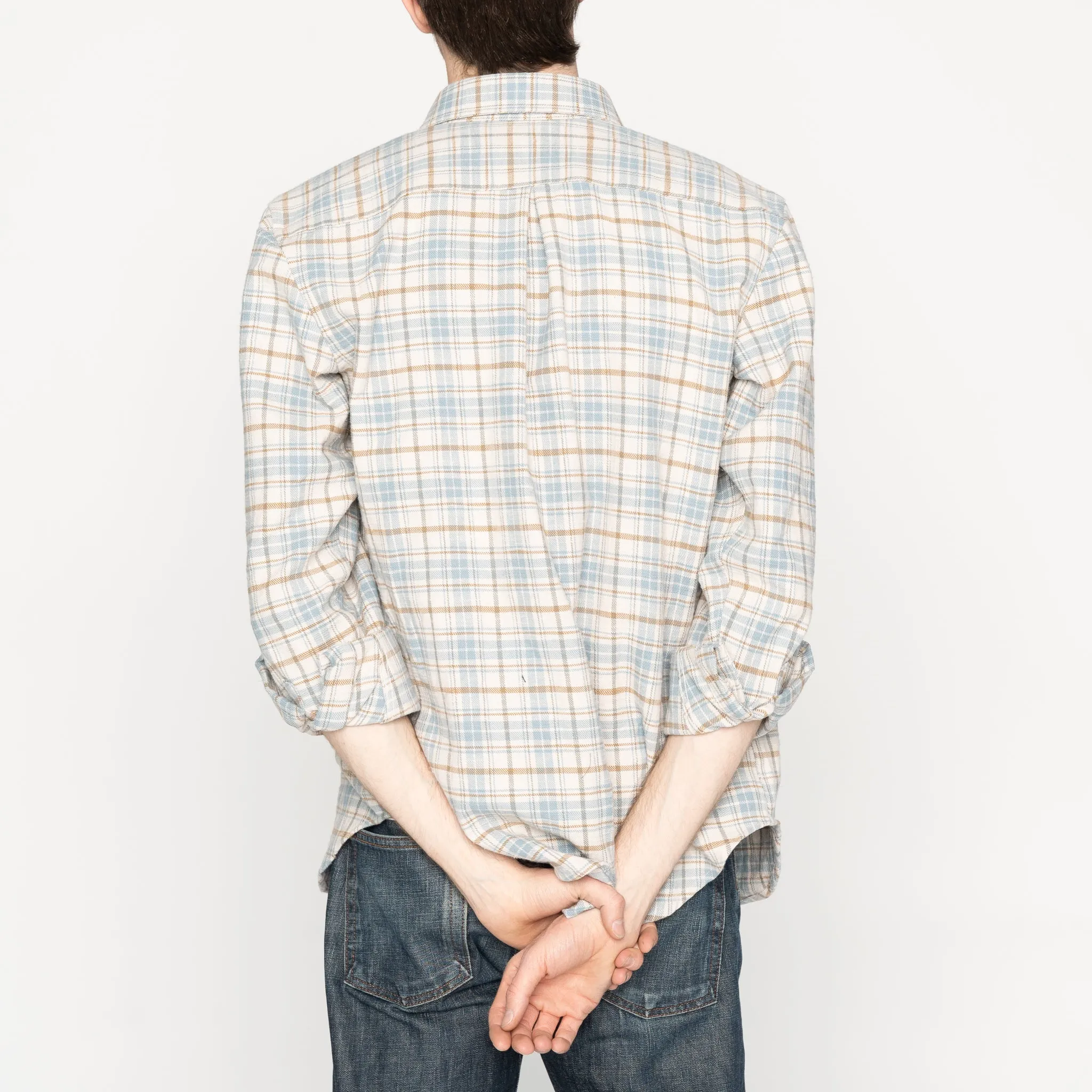 Flexible Material Casual Vibe Easy Shirt - Big Slub Check Flannel - Pale Blue