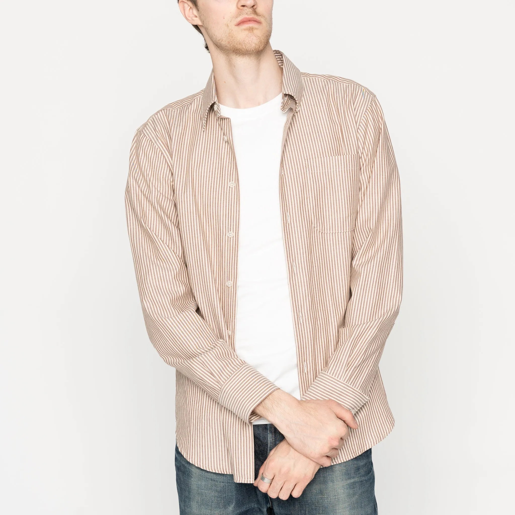 Easy Shirt  - Soft Finish Classic Stripe - Cream   Brown Must-Have Item
