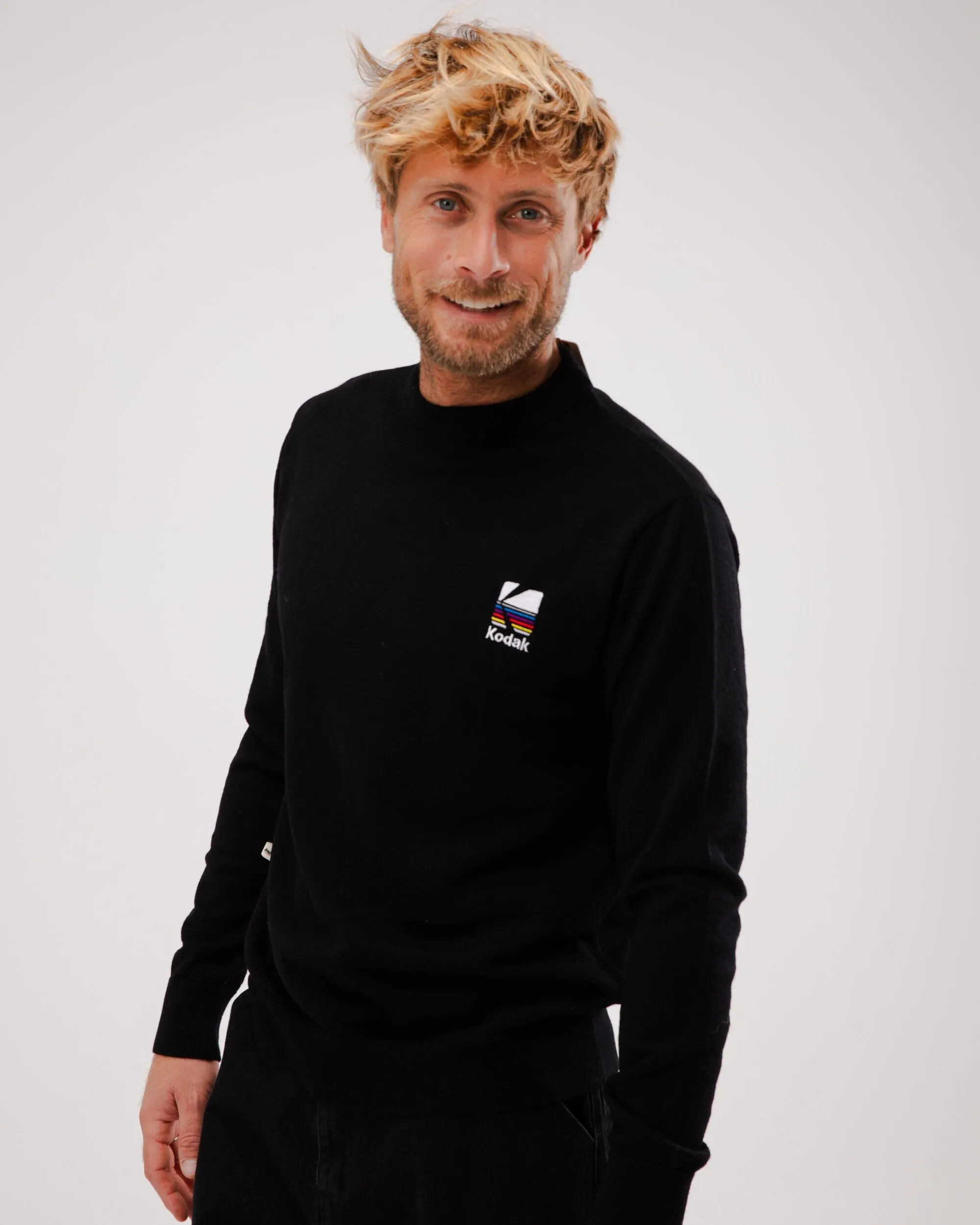 Kodak Logo Wool Sweater Black Lightweight Wear Earth Tones