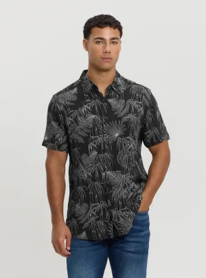 Pocket Detail Eco Black Jungle Snake Print Shirt