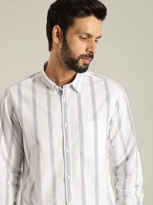 Men Striped Full Sleeve Cotton Shirt Breathable Lining Chic Comfort
