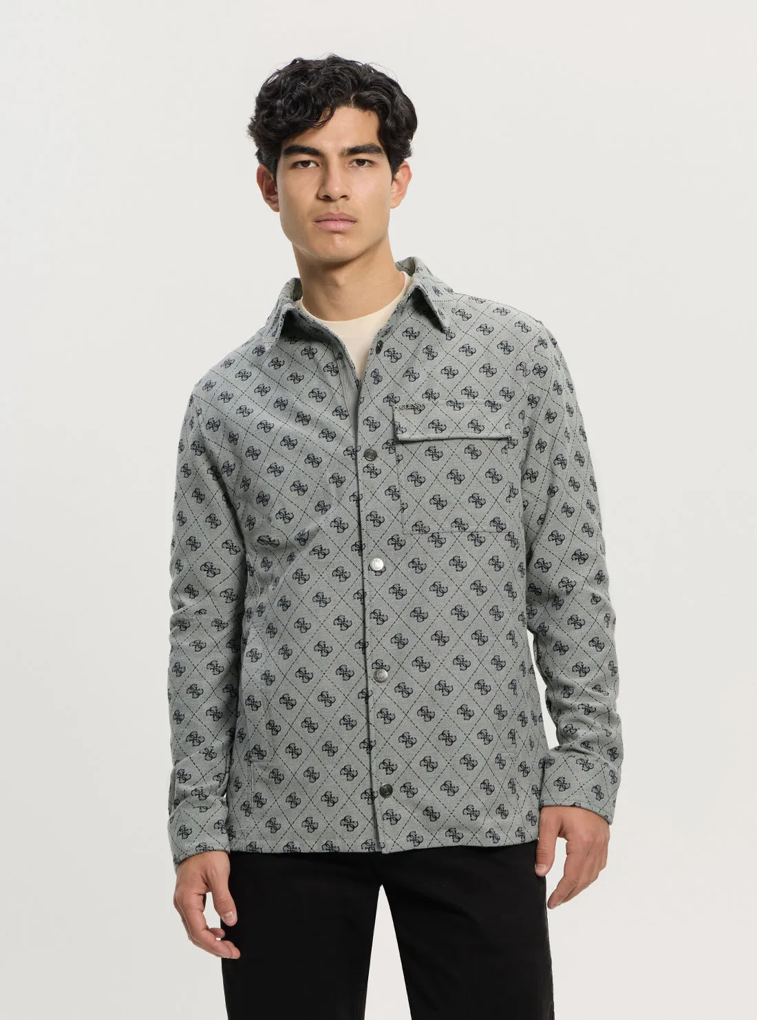 Blue Logo Monogram Shirt Jacket BBQ Party Chilly Day Wear