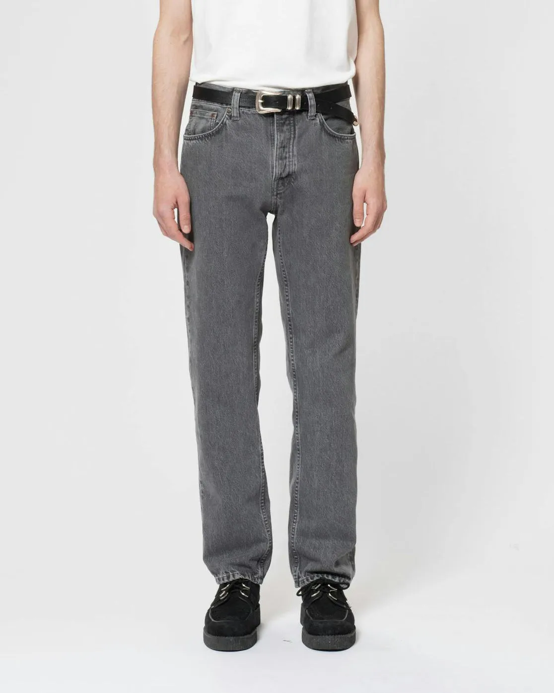 Classic Wear Party Look Relaxed Design Style Nudie Rad Rufus Regular Straight Mens Jeans - Ash Grey