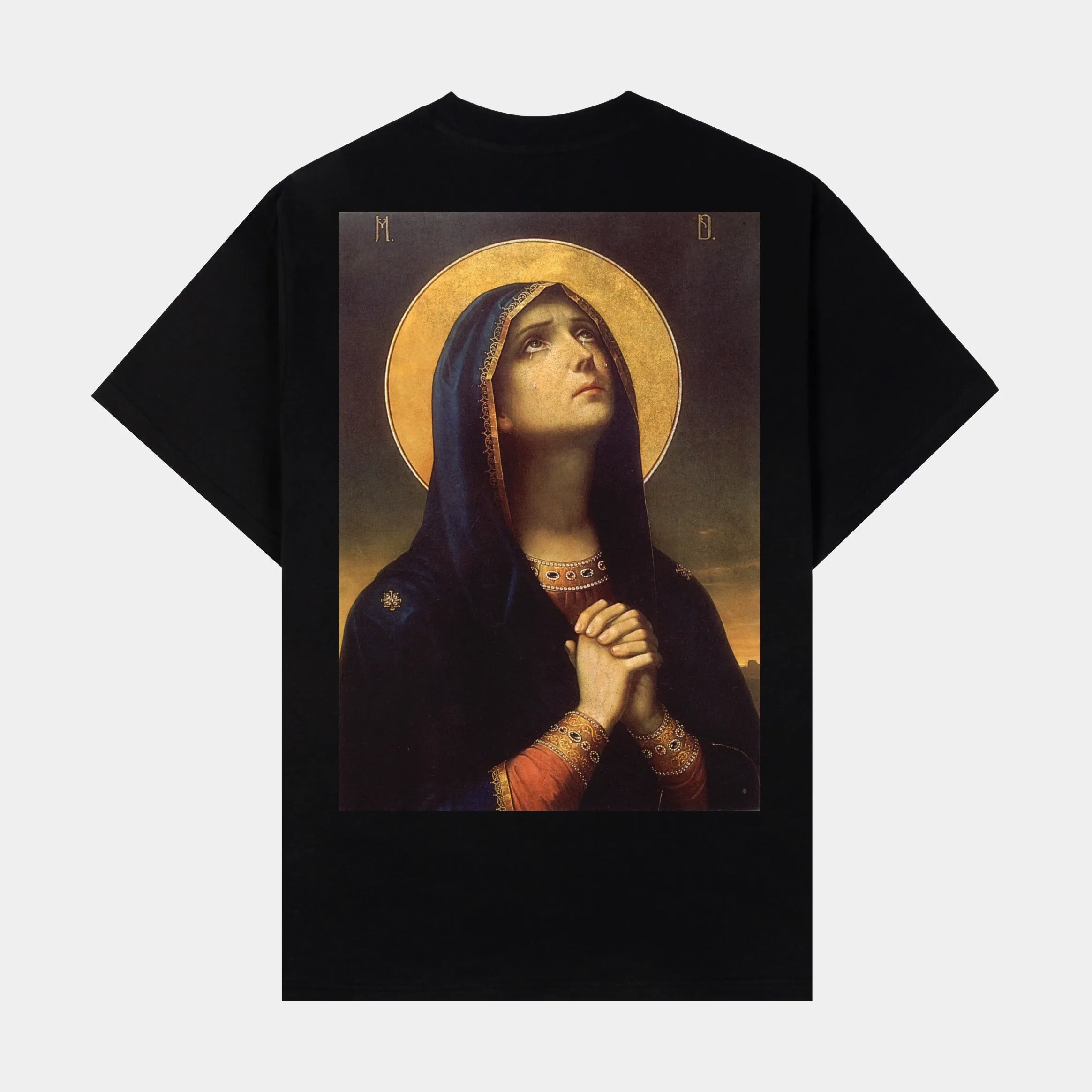 Virgin Mary Mens Short Sleeve Shirt (Black) Casual Comfort Fit
