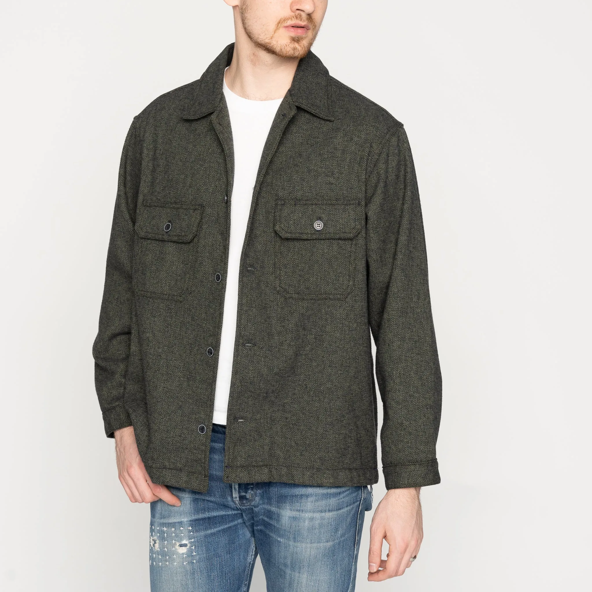 Relaxed Silhouette Youthful Appeal Over Shirt - Triple Yarn Twist Brushed Flannel - Forest Green