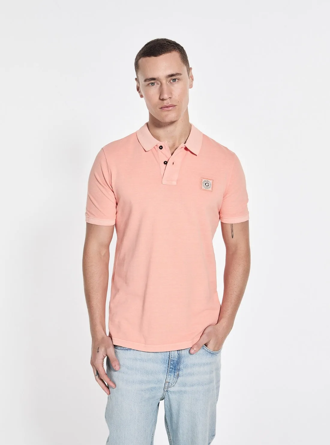 Checkered Print Eco Orange Washed Polo Shirt