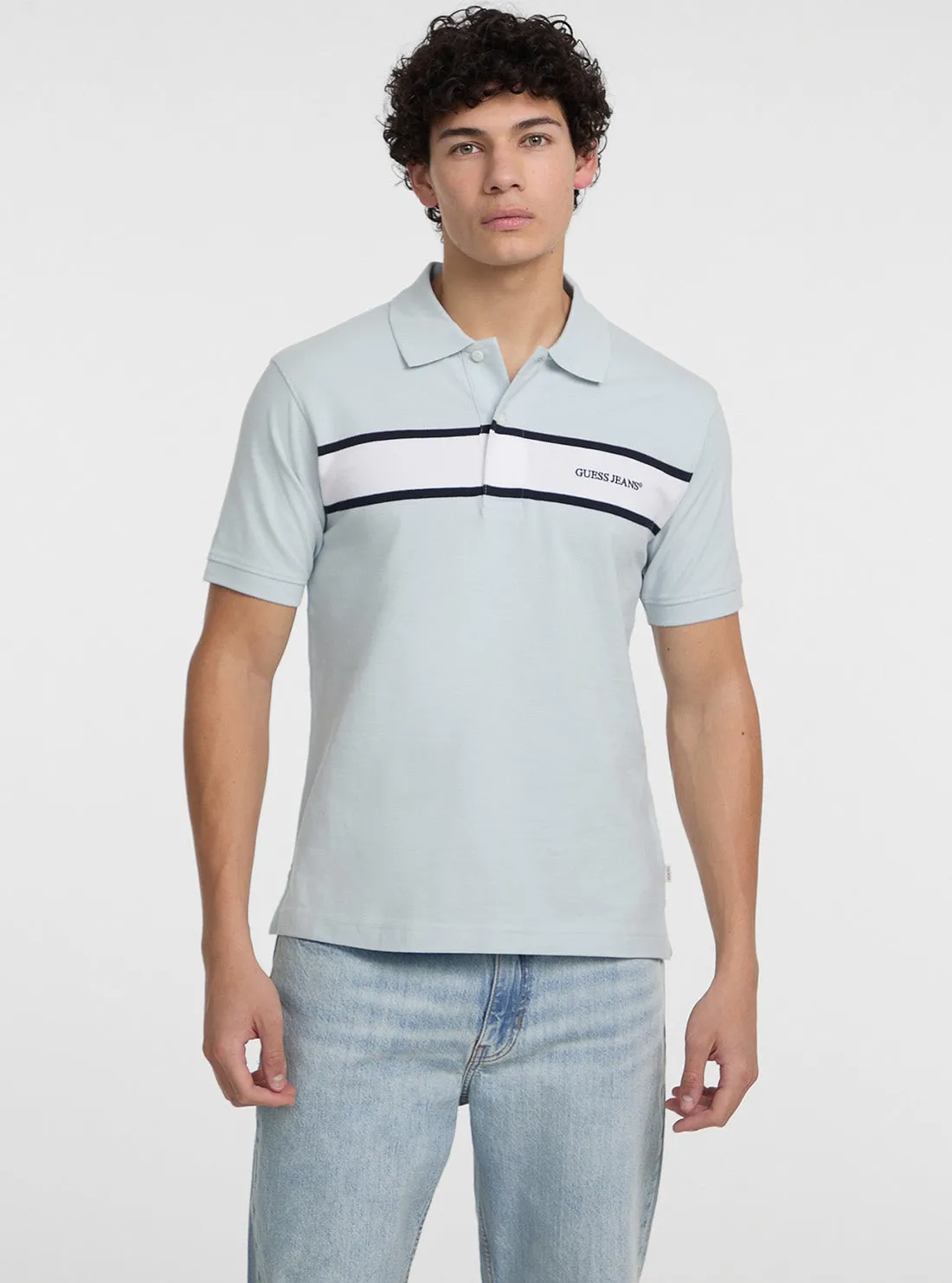 Active Layering Guess Jeans Eco Blue Striped Embroidered Polo Shirt