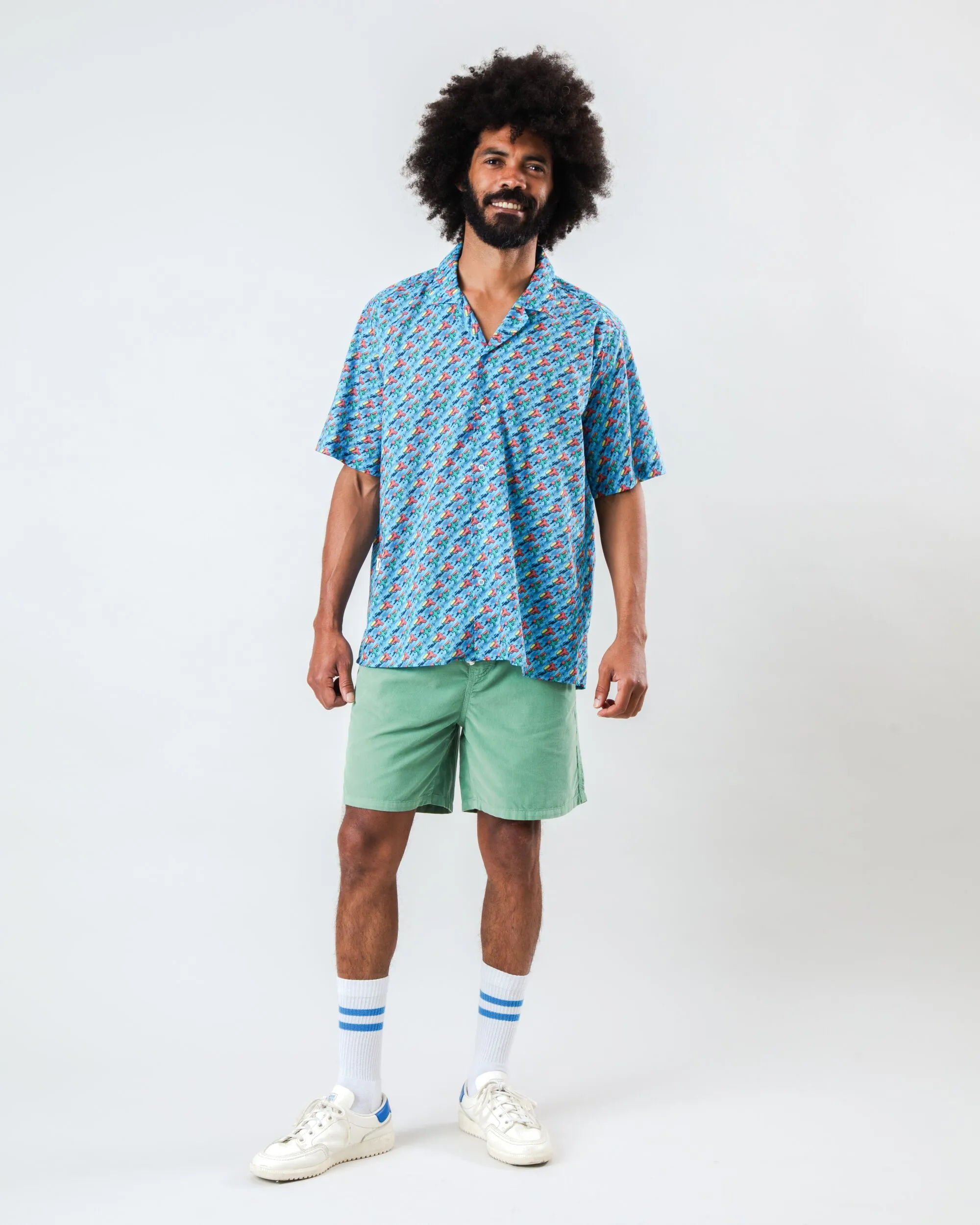 Refined Aesthetic Reinforced Buttonholes Water Gun Aloha Shirt Blue