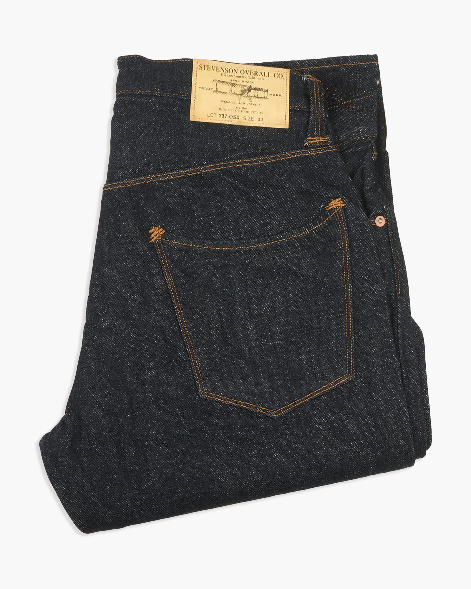 Lightweight Material Simple Wear Stevenson Overall Co. Ventura 737 Slim Straight 13oz Selvedge Mens Jeans - Indigo One Wash