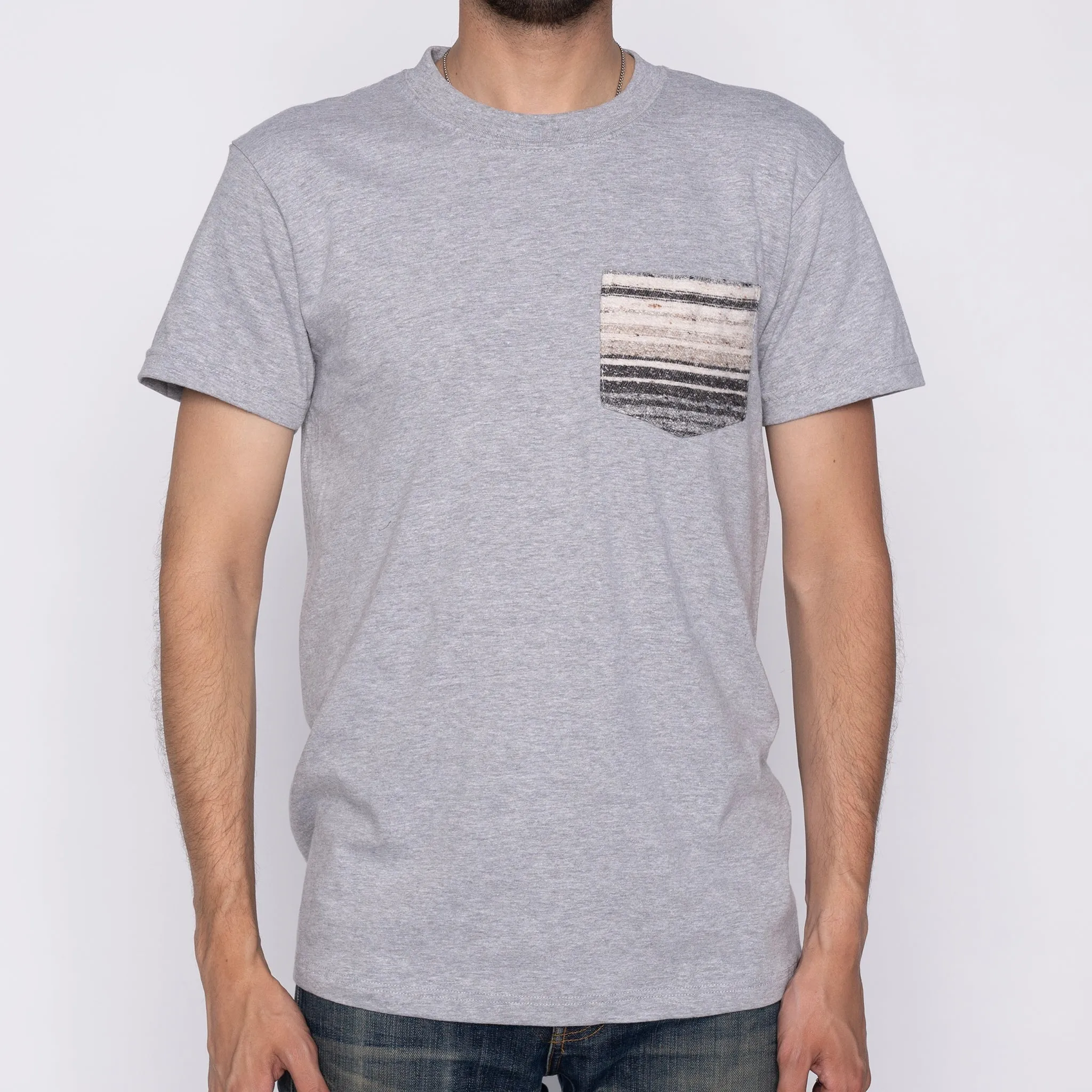 Pocket Tee - Heather Grey   Heavyweight Stripe Grey Holiday Casual