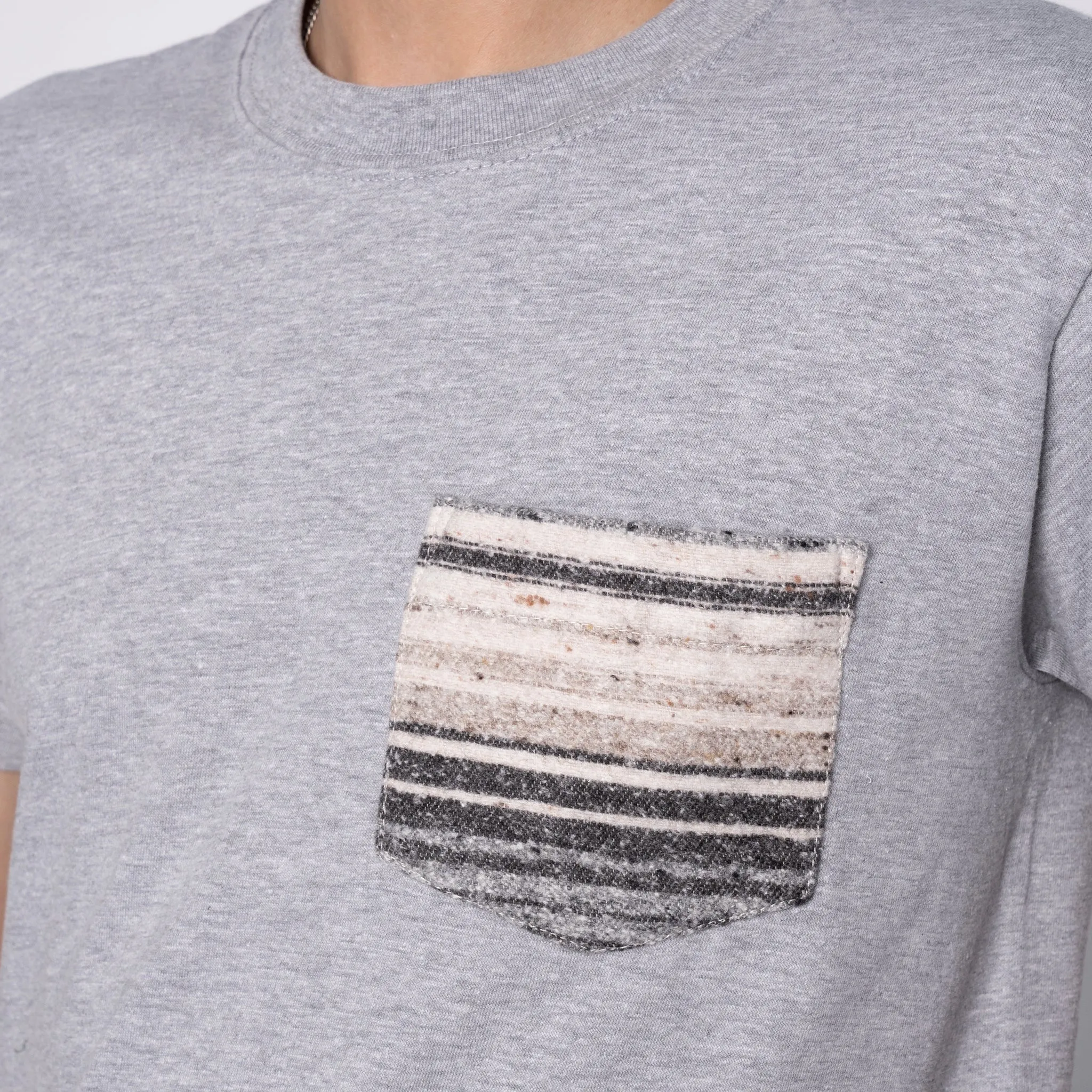 Pocket Tee - Heather Grey   Heavyweight Stripe Grey Soft Lining Street Trend Look