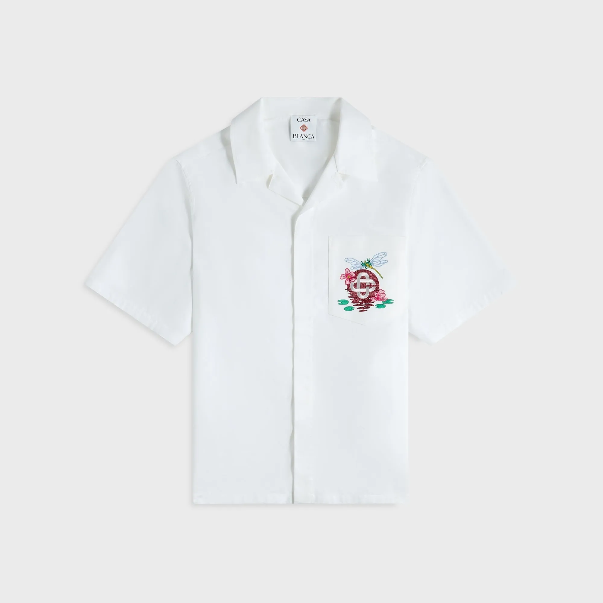 Packable Style Climate Responsive Textile Casablanca Embroidered Monogram Short Sleeve Cuban Collar Shirt - White