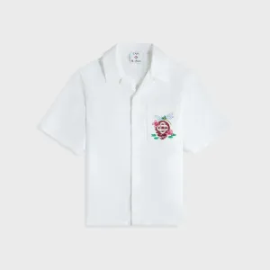 Soft Fleece Lining Odor Control Treatment Casablanca Embroidered Monogram Short Sleeve Cuban Collar Shirt - White