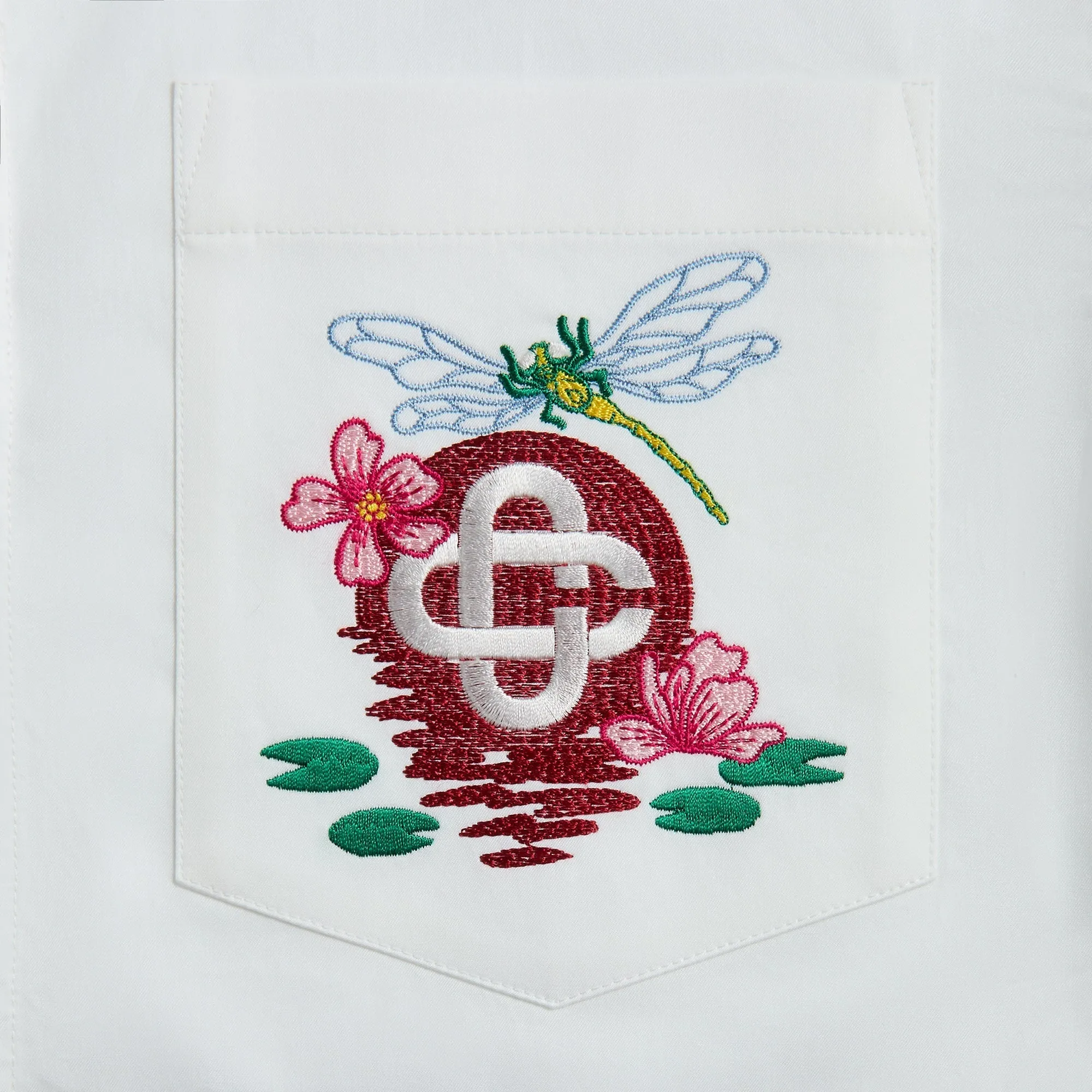 Travel Must OdorResistantFabric Casablanca Embroidered Monogram Short Sleeve Cuban Collar Shirt - White