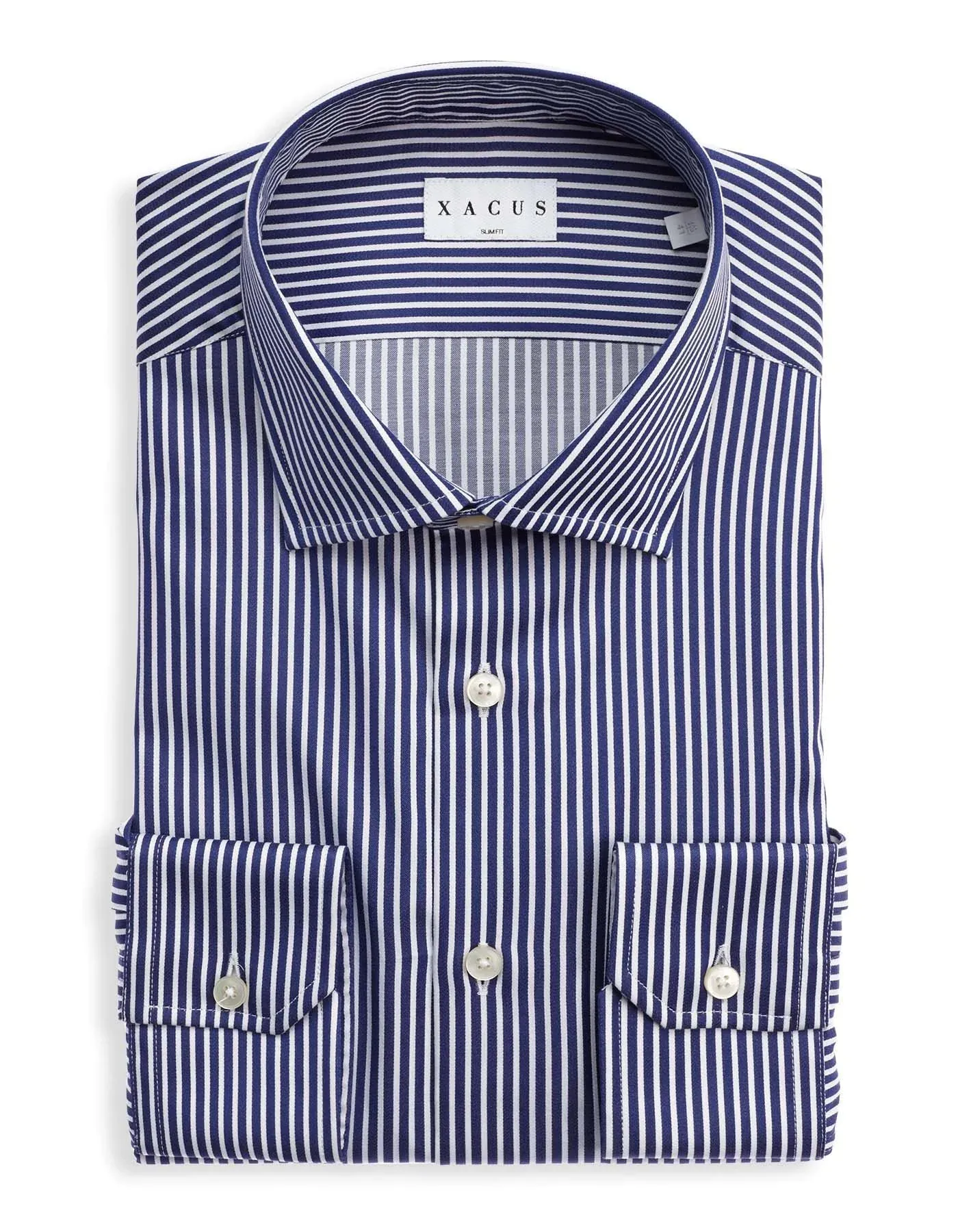 Gender Neutral ID80403-Xacus Navy Stripe Button Down Shirt