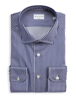 Gender Neutral ID80403-Xacus Navy Stripe Button Down Shirt