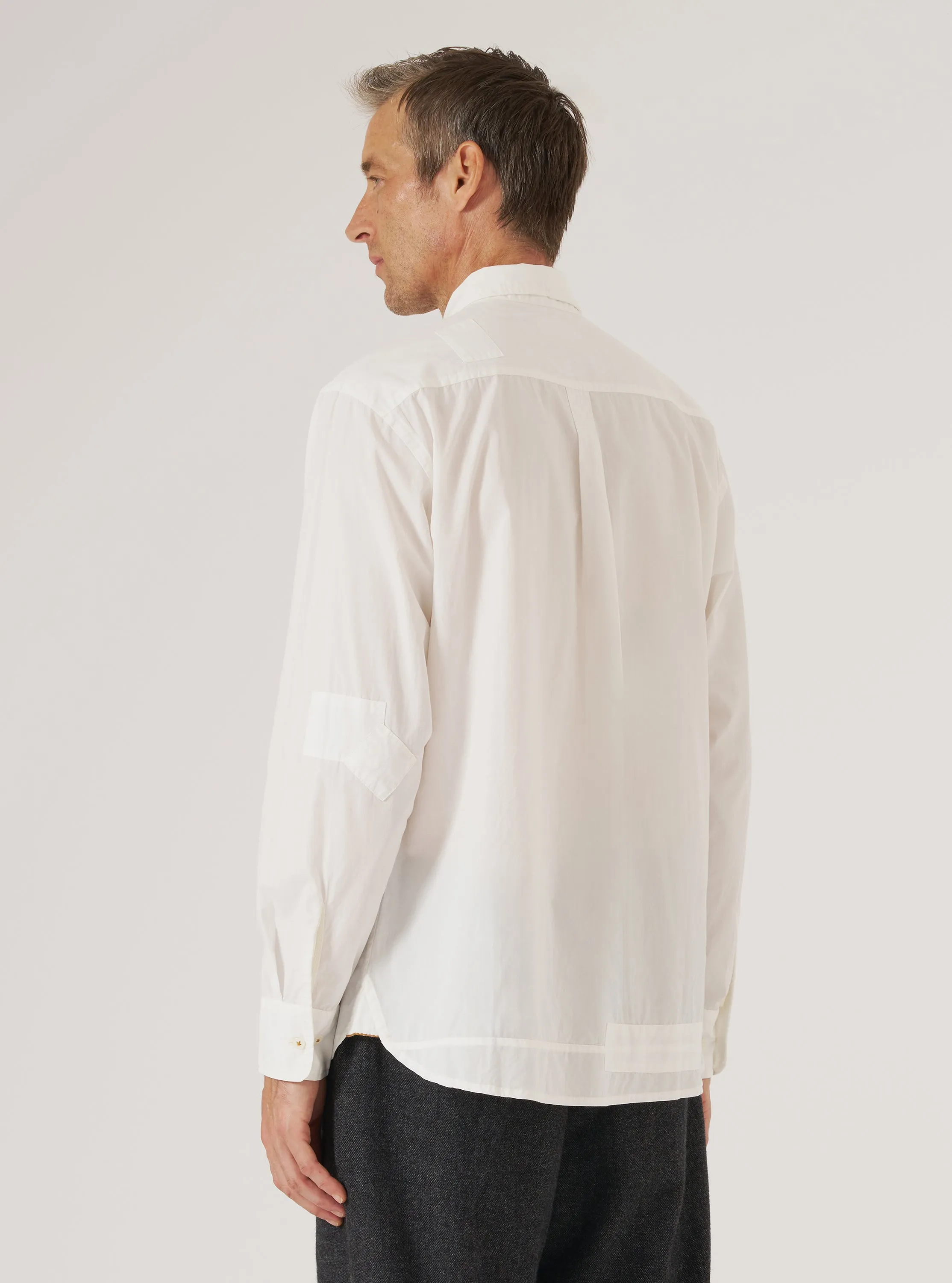 White Poplin Patched Lazy Day Shirt Casual Design Smooth Texture