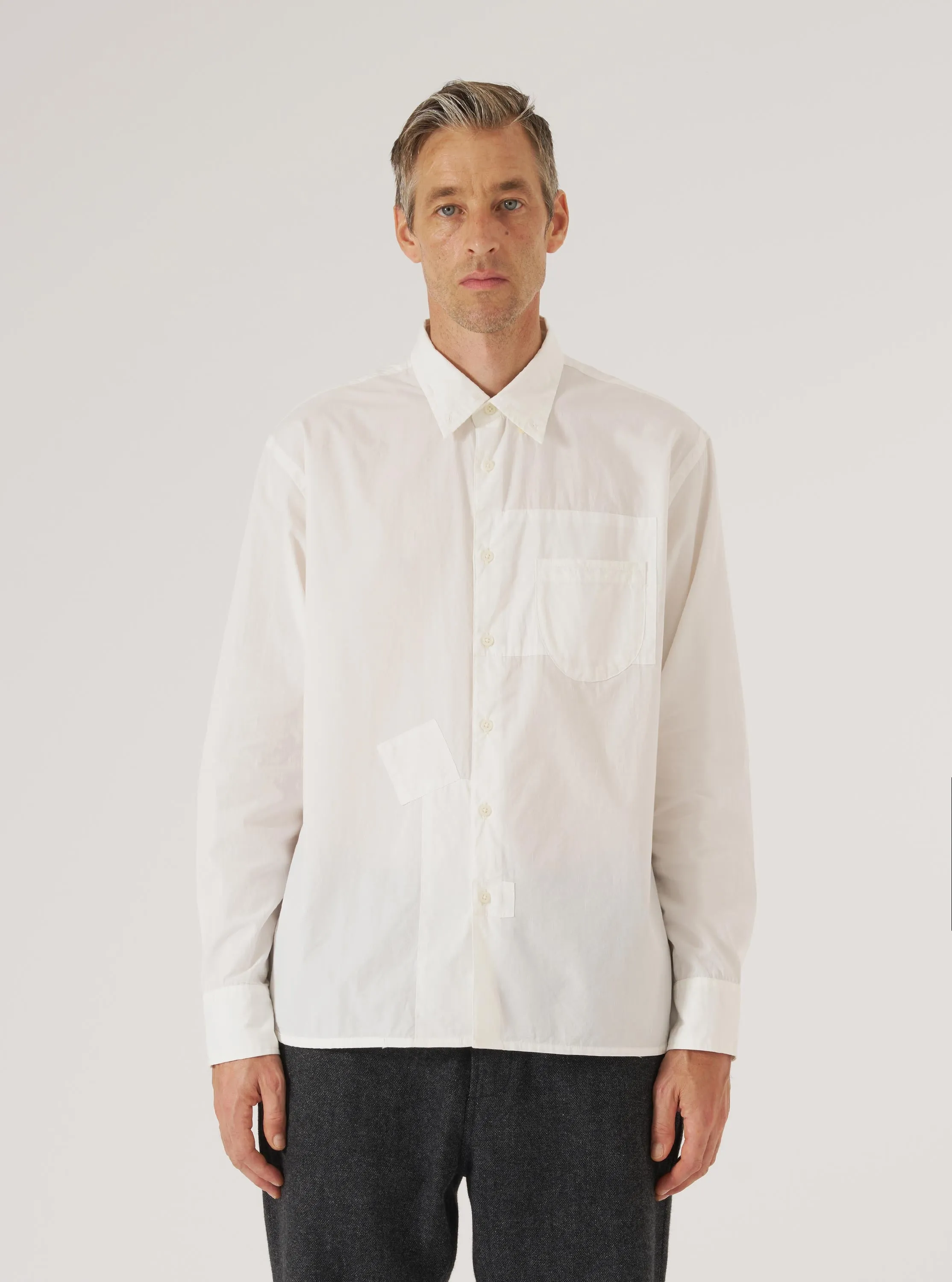 Stretchable Cloth White Poplin Patched Lazy Day Shirt