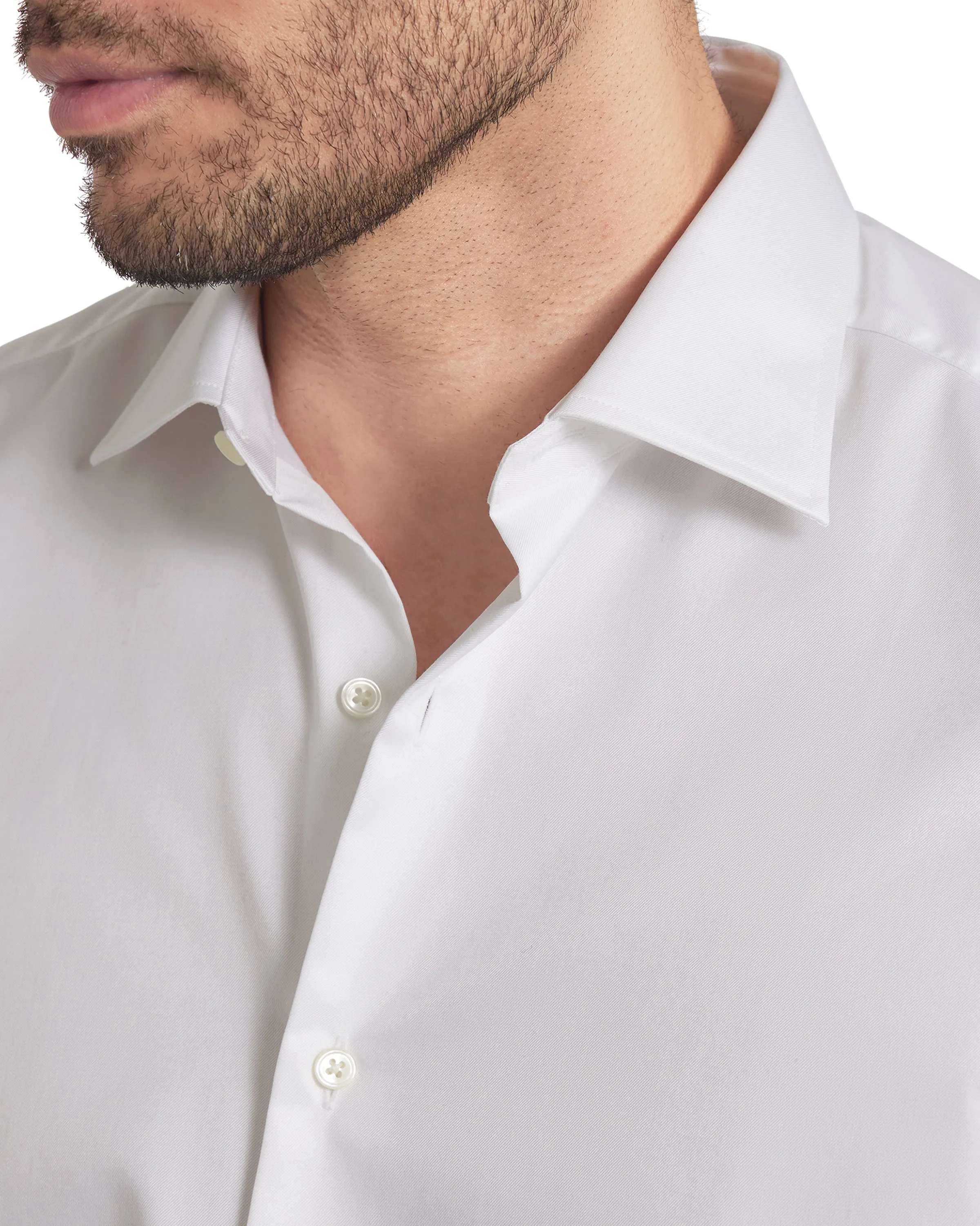 color block White Twill Natural Stretch Cotton Dress Shirt