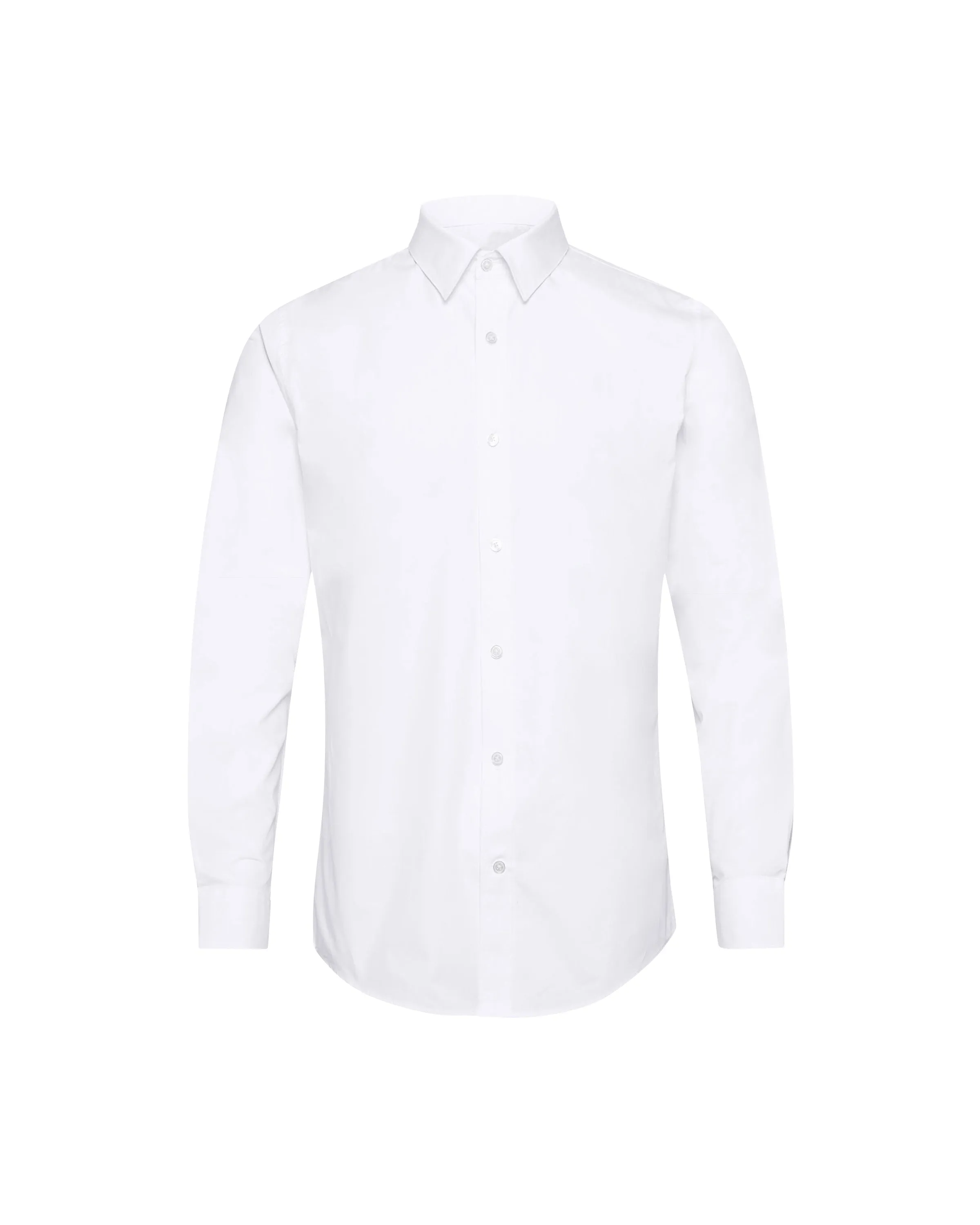 White Twill Natural Stretch Cotton Dress Shirt Roll-Up Sleeve