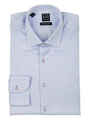 Breathable Underarm Vents Textured Finish White with Blue/Pink Check Dress Shirt