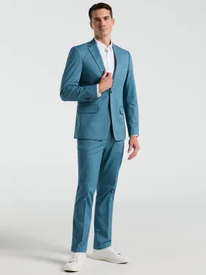 Slim Fit Teal Solid Cotton Blend Suit Breathable Wearable Casual Wearable