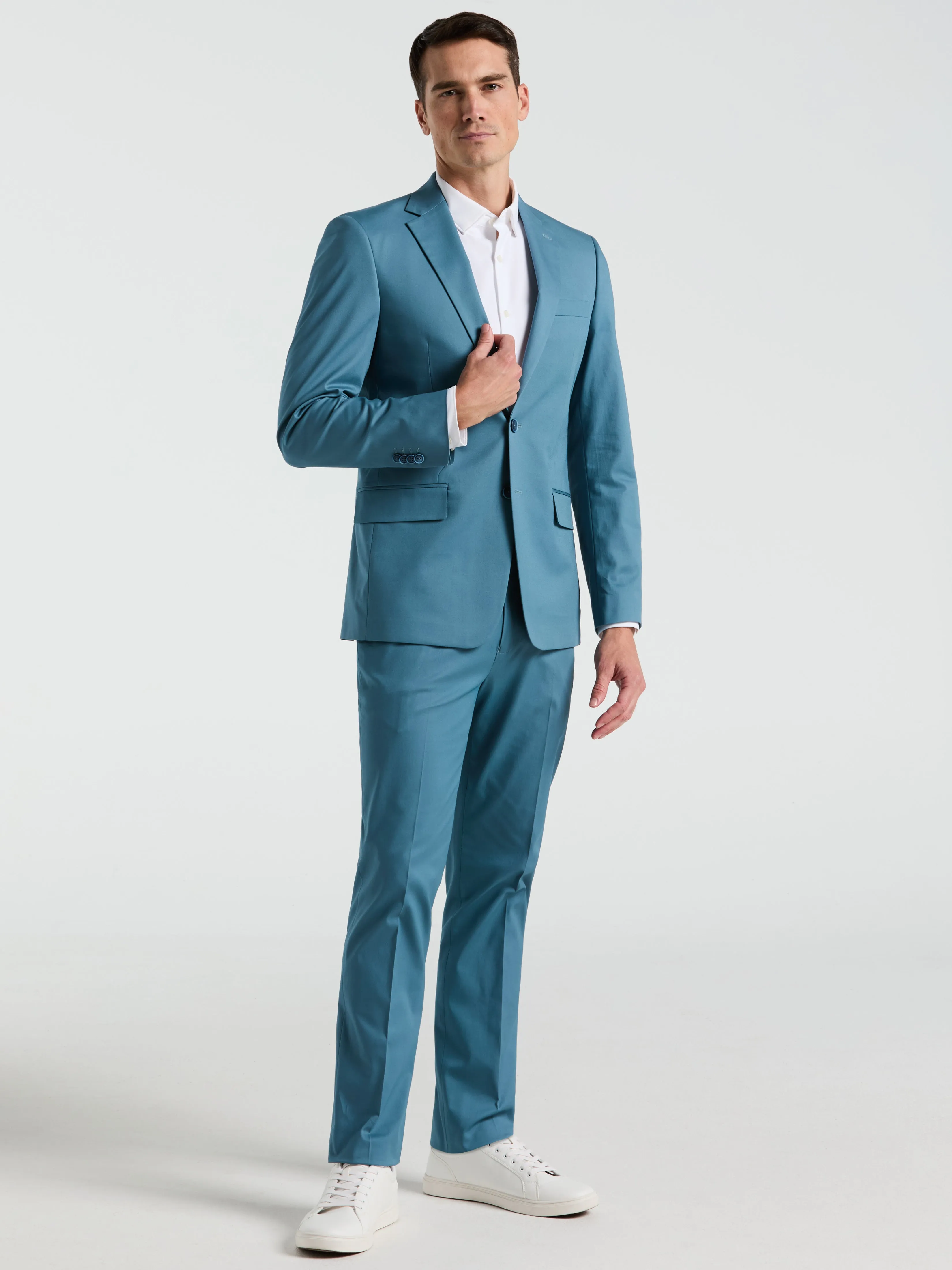 Breathable Base Slim Fit Teal Solid Cotton Blend Suit