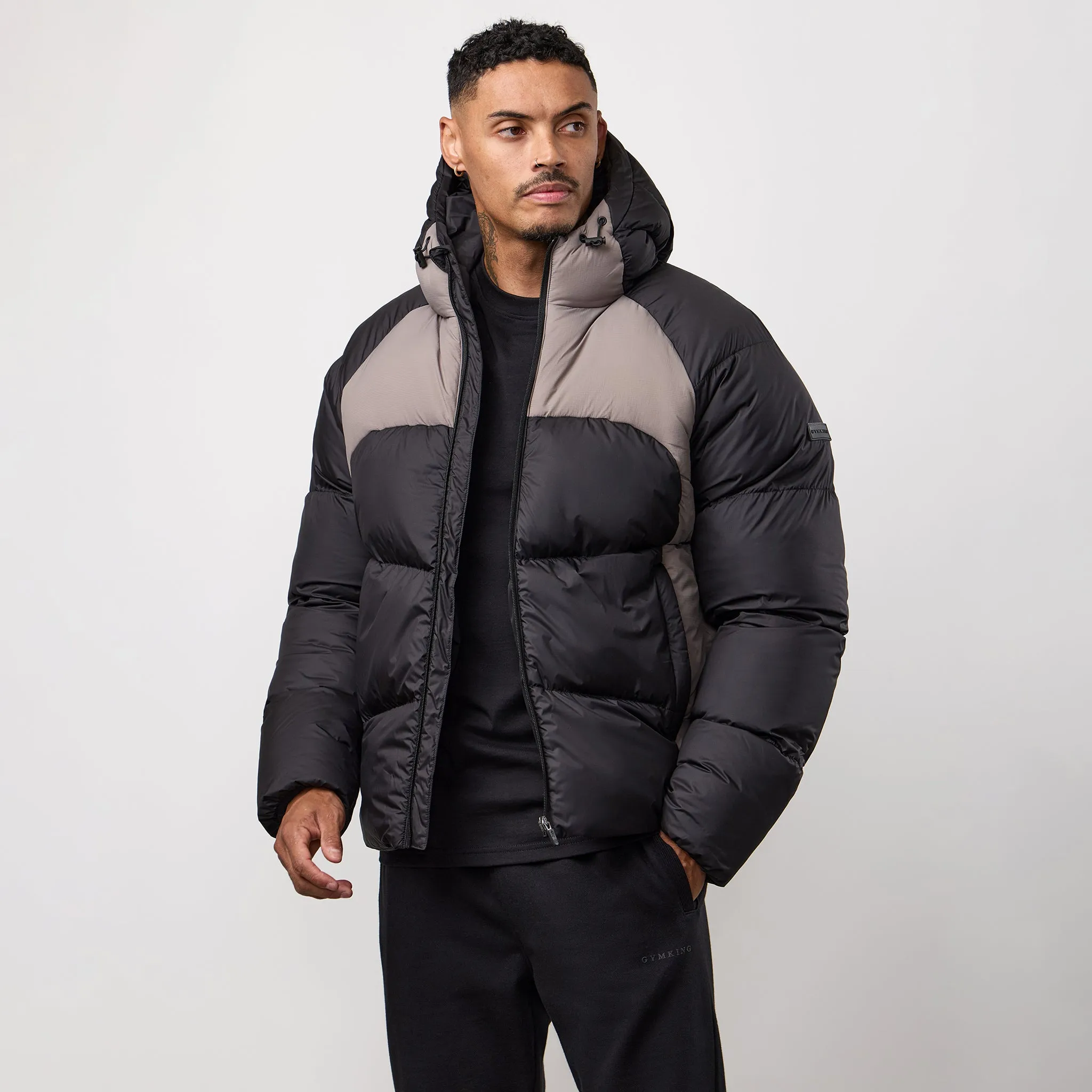 Thermal Core Technology Water Repellent Fabric Gym King Peak Puffer Jacket - Black/Cinder