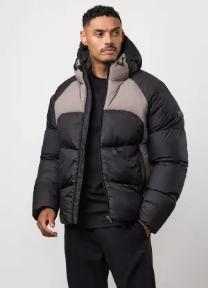 Windproof Cuffs Gym King Peak Puffer Jacket - Black/Cinder