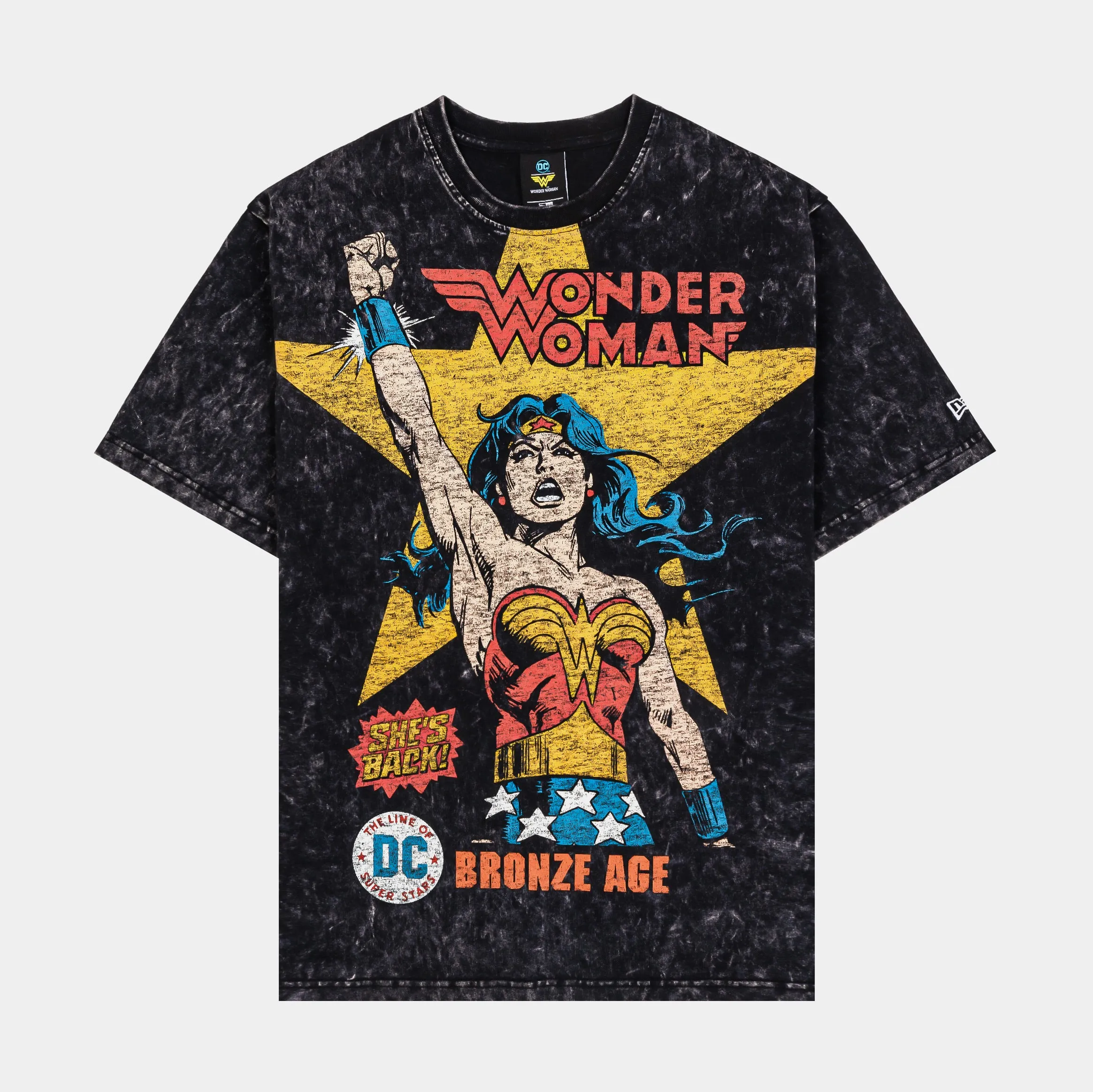 Light Fit Wear Casual Layering Wear Wonder Woman DC Bronze Age Mens Short Sleeve Shirt (Black/Yellow)