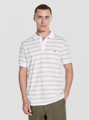 Beige Yarn Dye Striped Polo Shirt Sporty Design