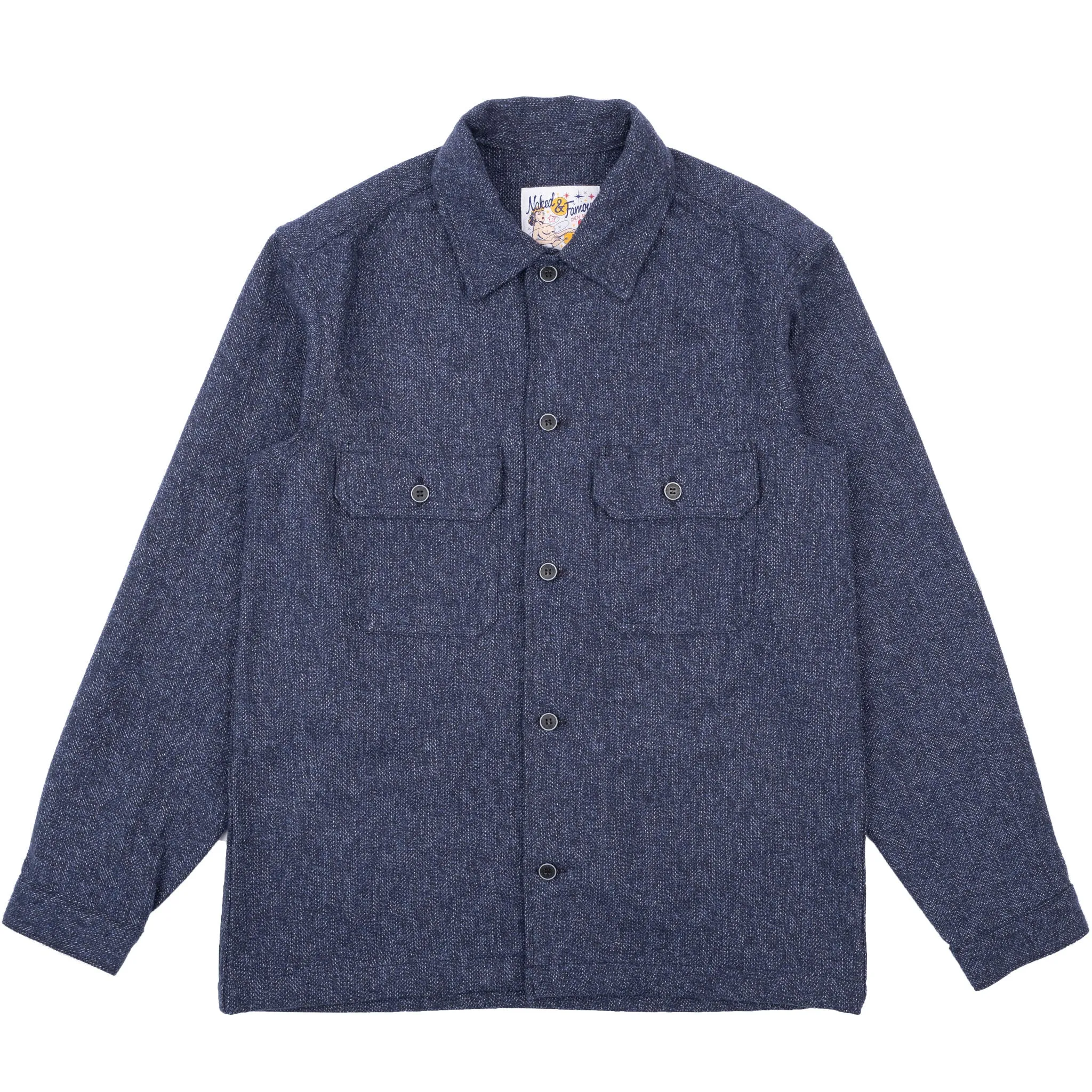 Minimal Design Work Shirt - Herringbone Triple Twist - Indigo