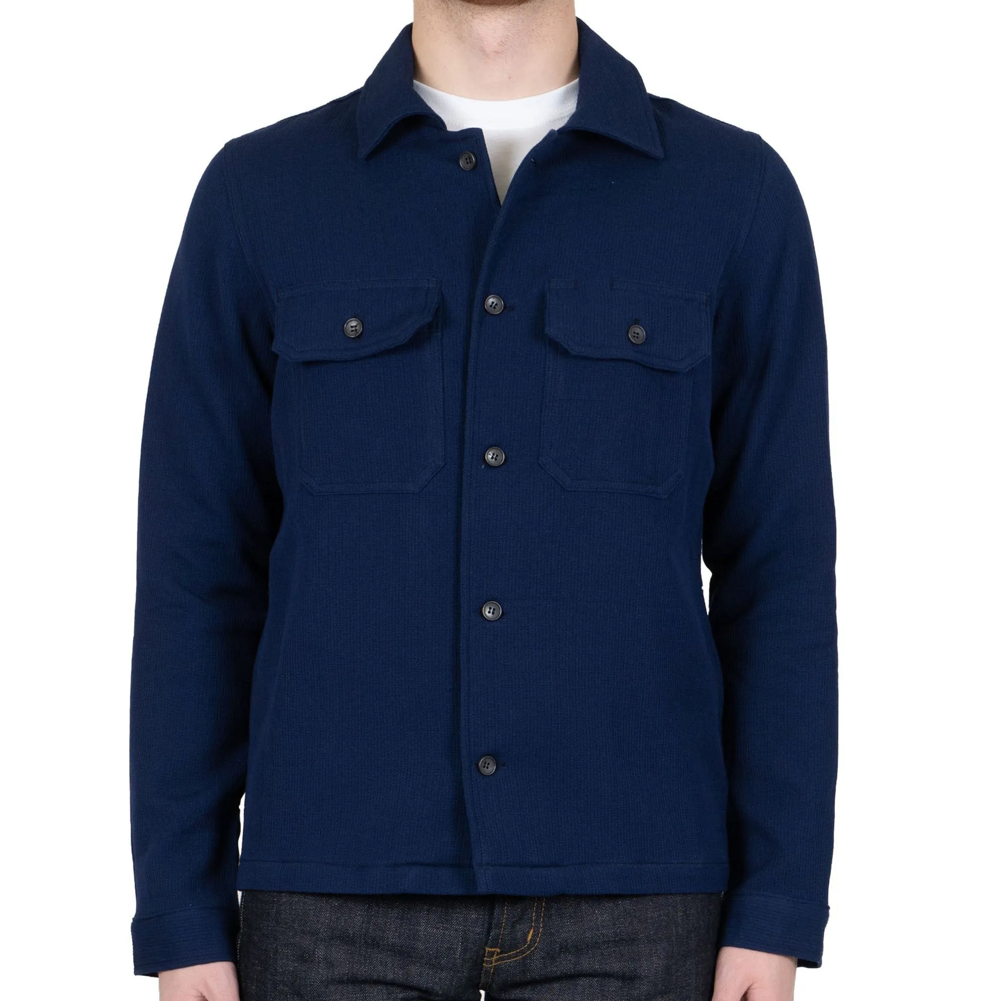 Work Shirt - Loose Weave Dobby - Indigo Structured Collar crew neck