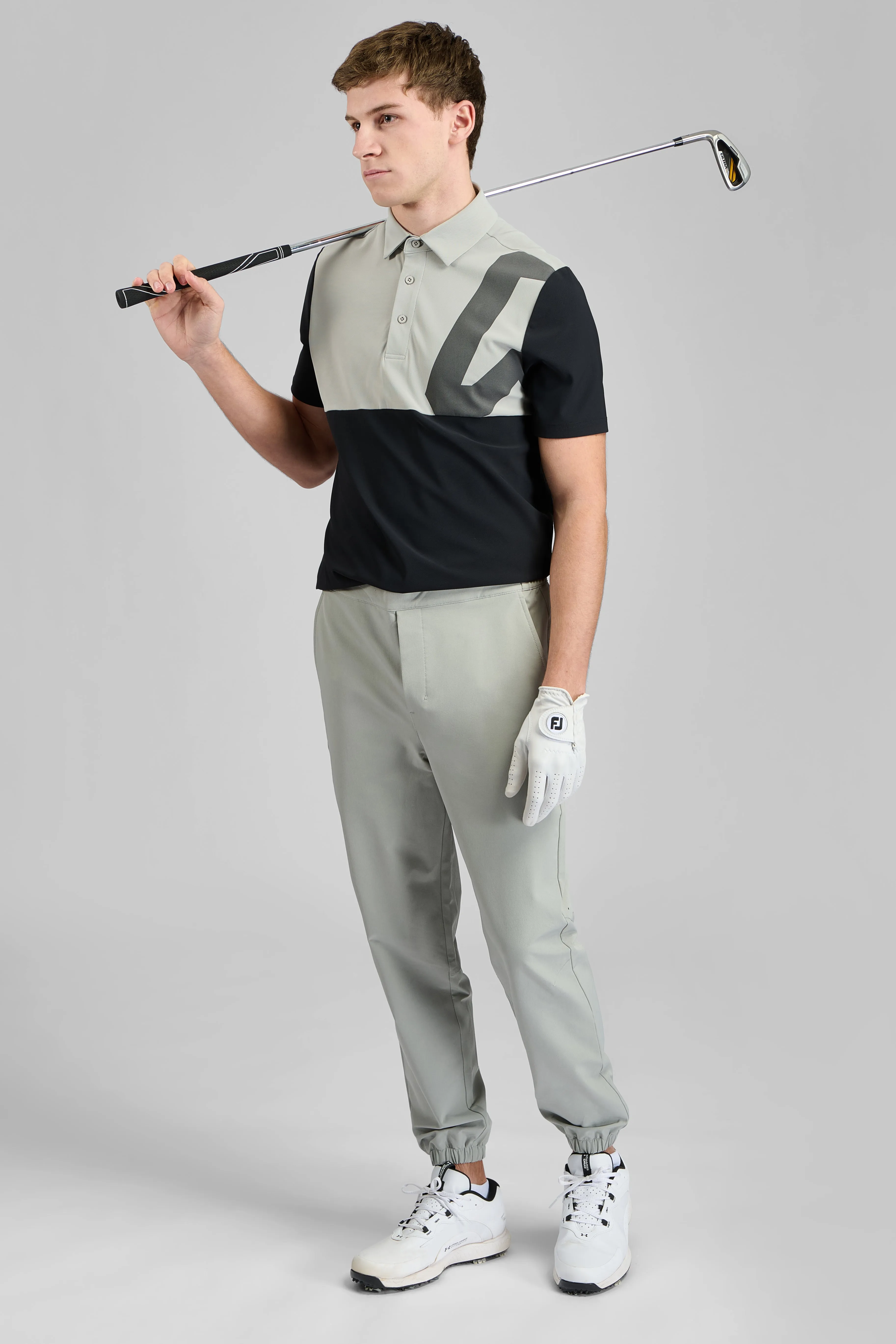 Contrast Trim Woven Stretch Golf Joggers - Driver Grey