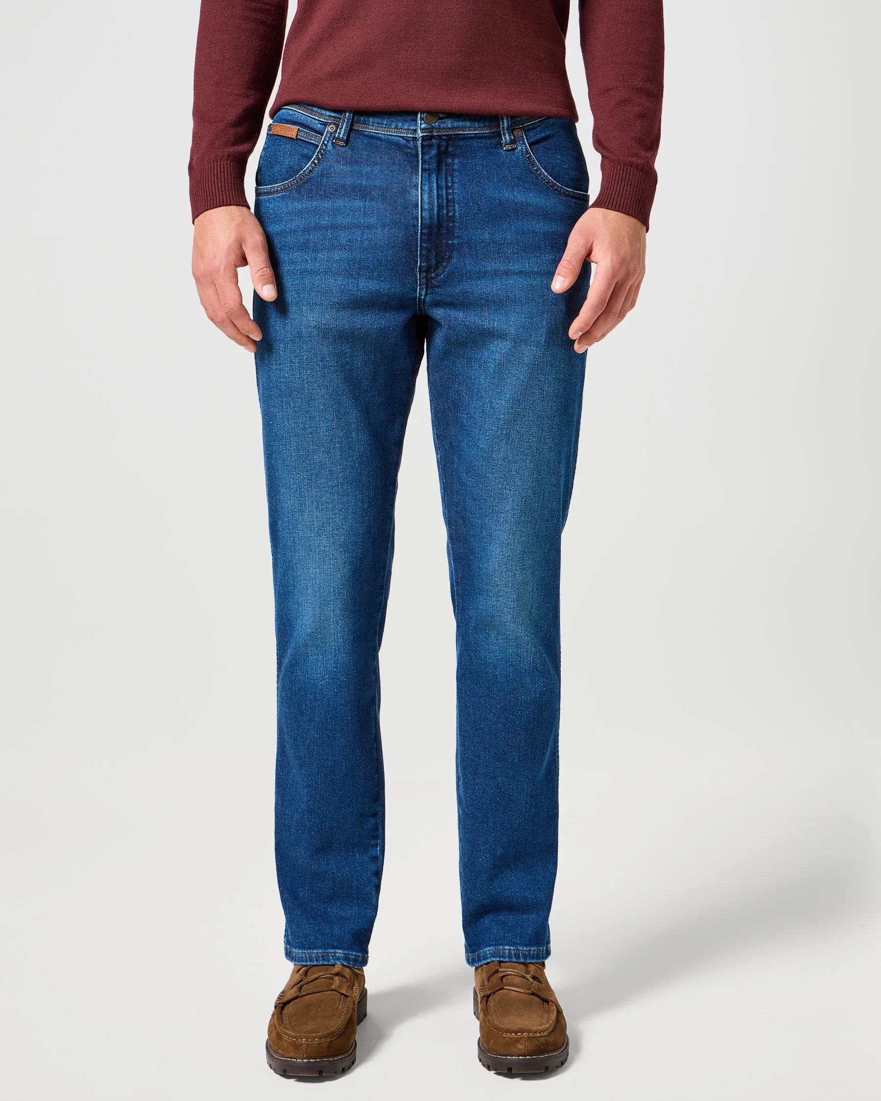 Timeless Piece Go-To Basic Wrangler Texas SLIM '365 Warm' Brushed Mens Jeans - Dark Trails