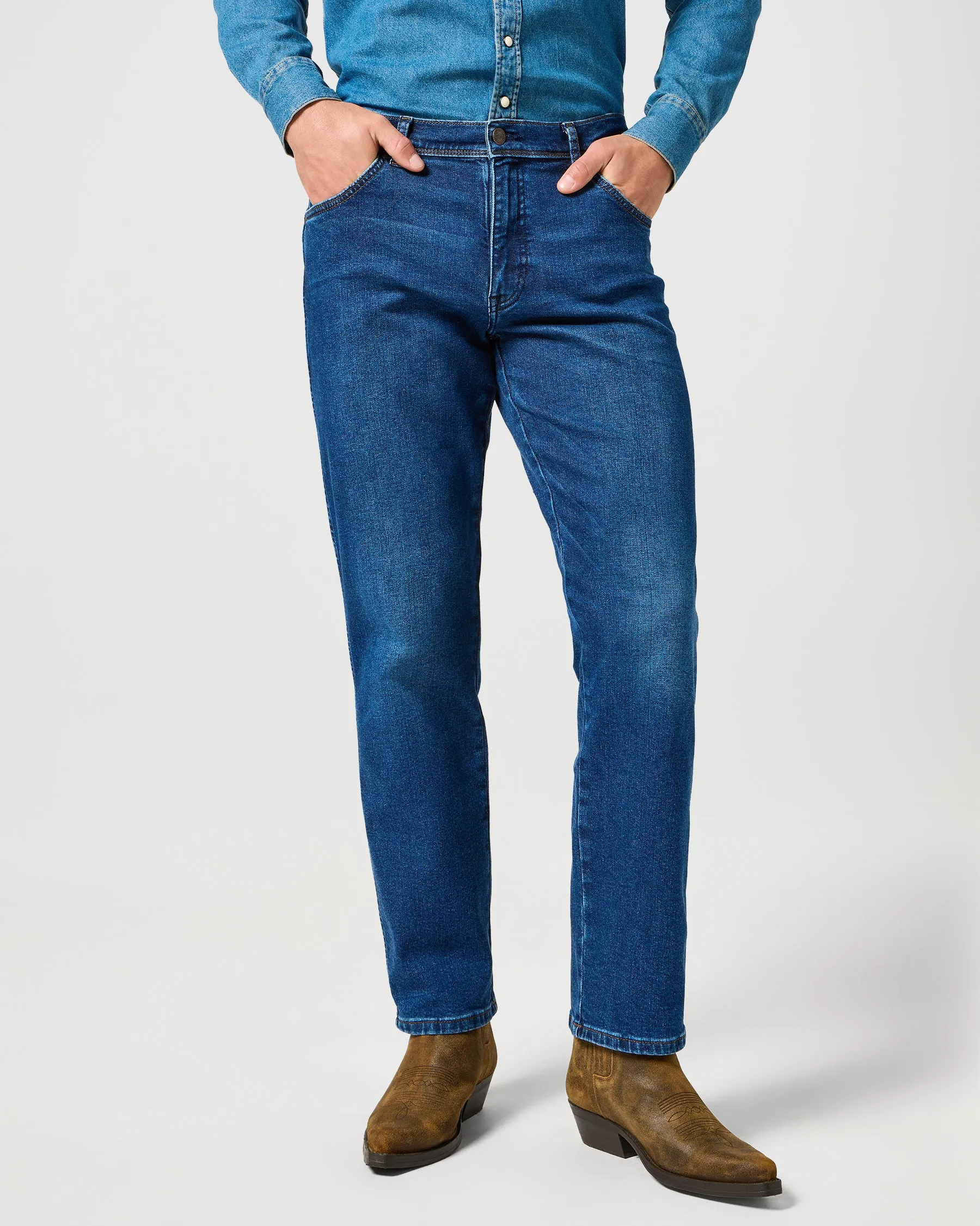 Wrangler Texas Stretch Authentic Straight Brushed Mens Jeans - Shadow Jeans Comfortable fit Professional Wear Artist Vibe