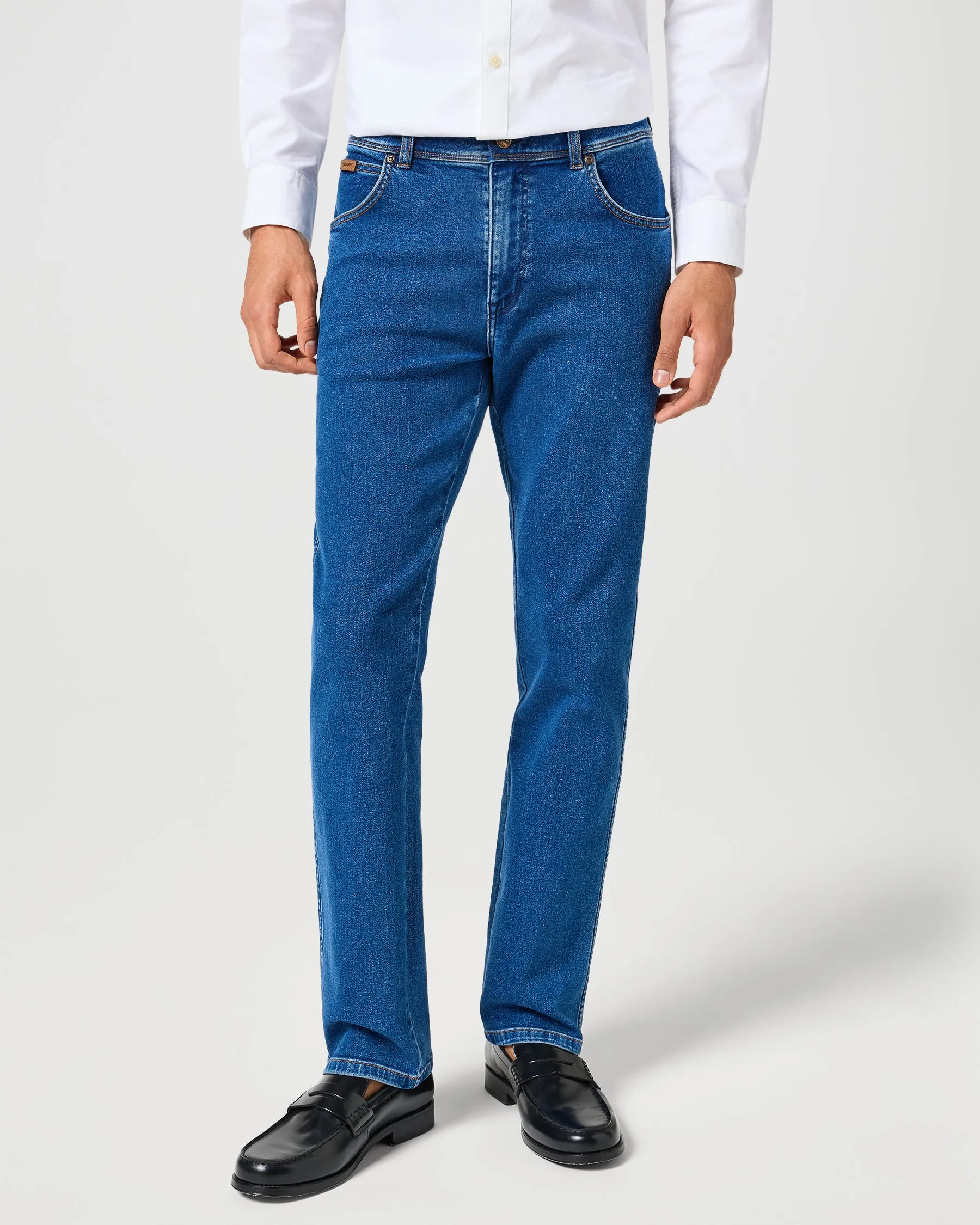 Durable Athlete Fit Travel Outfit Youth Style Stylish Road Trip Wrangler Texas Stretch Authentic Straight Epic Soft Mens Jeans - Midnight Shadow