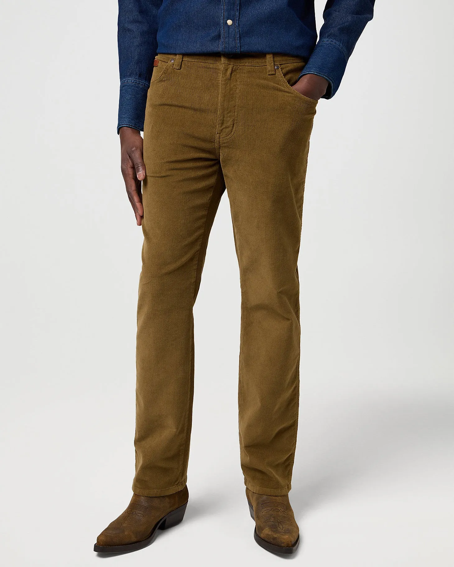 Trend Setter Trendy Premium Distressed Details Wrangler Texas Stretch Authentic Straight Mens Cords - Kangaroo