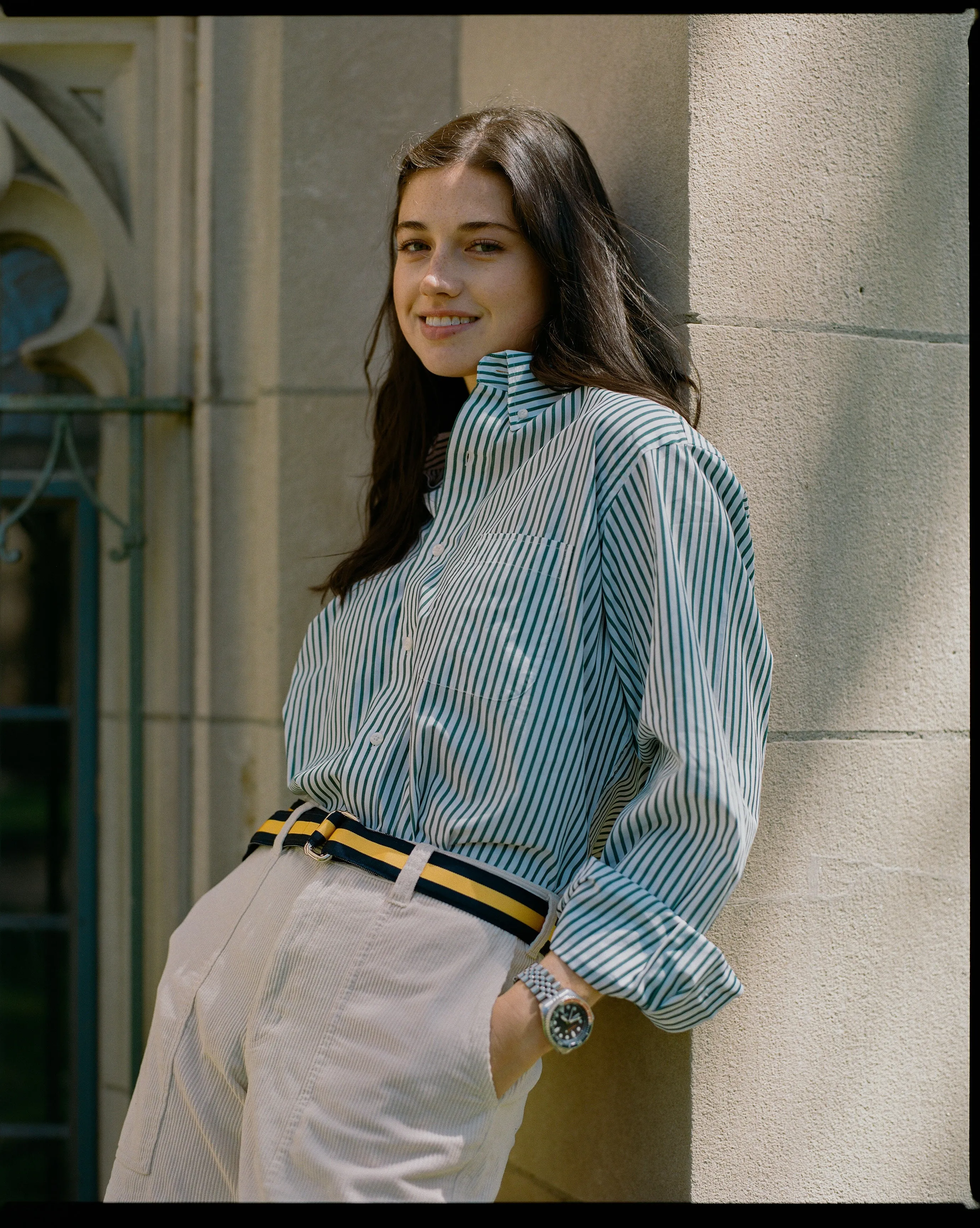 Artistic Design Friends Meetup Made-in-Canada Hunter Green Butcher Stripe Broadcloth Button Down Shirt - Classic Fit