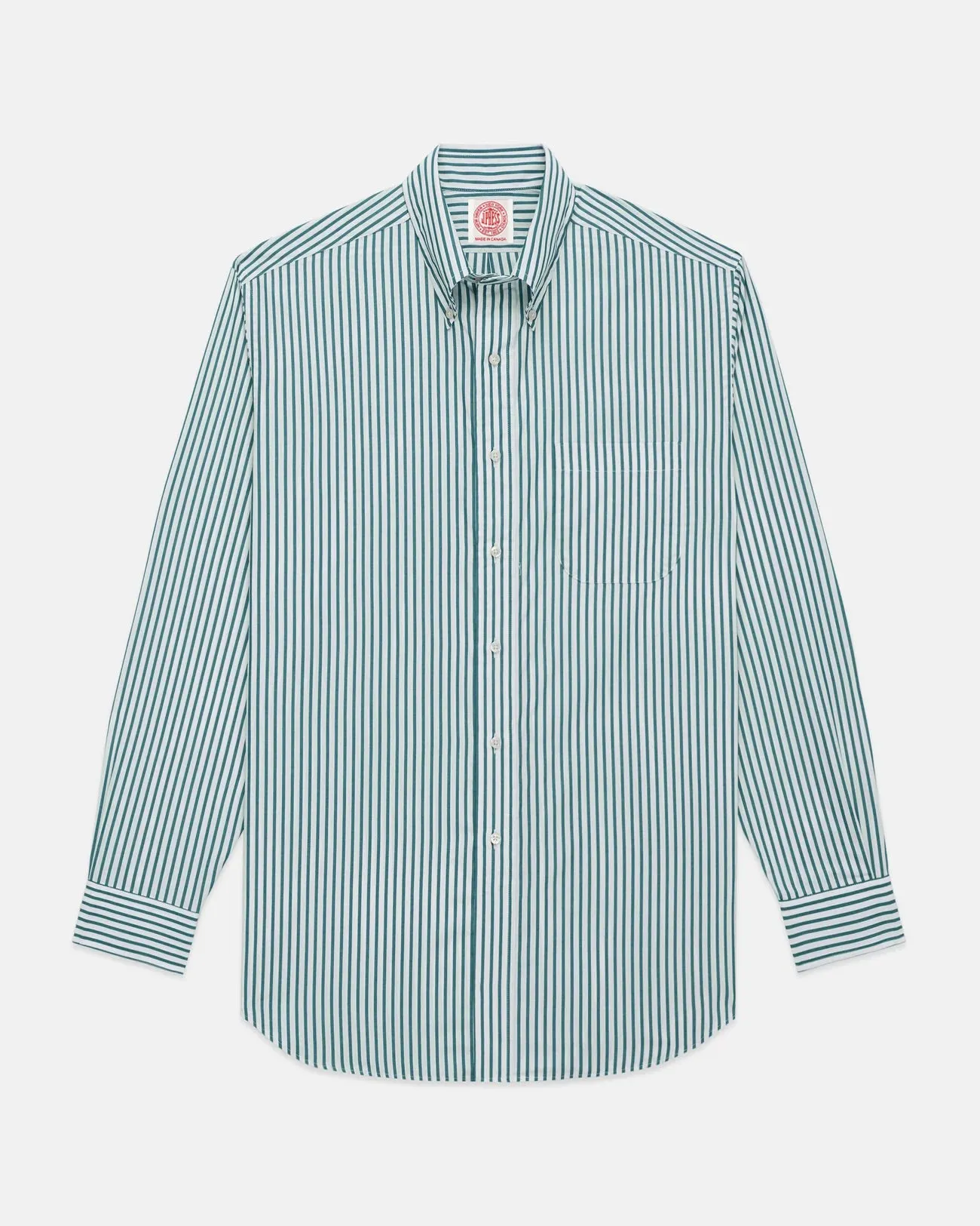 Made-in-Canada Hunter Green Butcher Stripe Broadcloth Button Down Shirt - Classic Fit Eco-Friendly Choice
