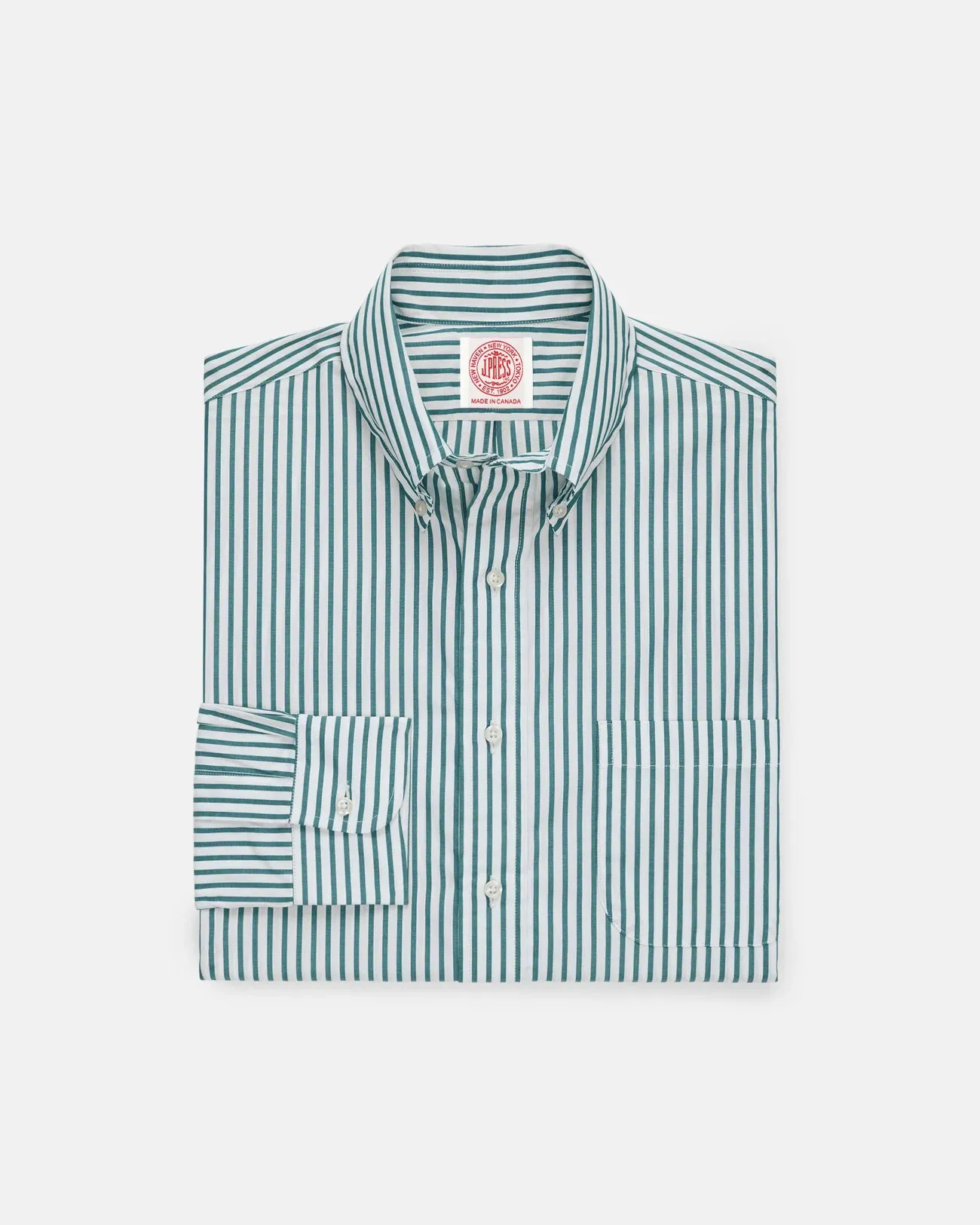 Spring Break Made-in-Canada Hunter Green Butcher Stripe Broadcloth Button Down Shirt - Classic Fit