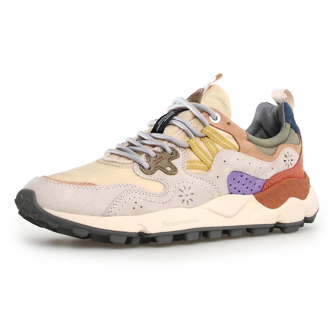 Yamano 3 Uni Suede/Nylon Trainer - Beige, Milk & Violet Posture aid