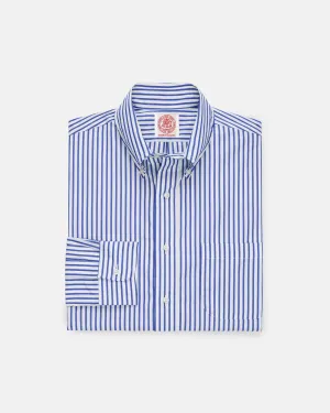 Trendy Fashion Fashionable Layer Made-in-Canada Blue Butcher Stripe Broadcloth Button Down Shirt - Classic Fit