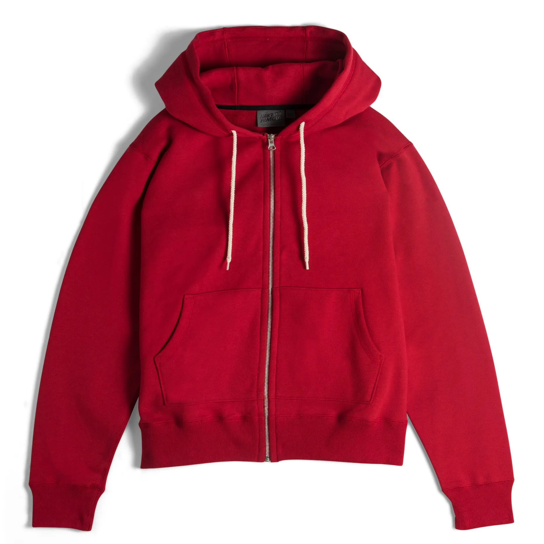 Zip Hoodie - Heavyweight Terry - Red Drawstring Hood Snuggly Fit