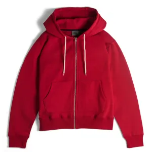 Zip Hoodie - Heavyweight Terry - Red Drawstring Hood Snuggly Fit