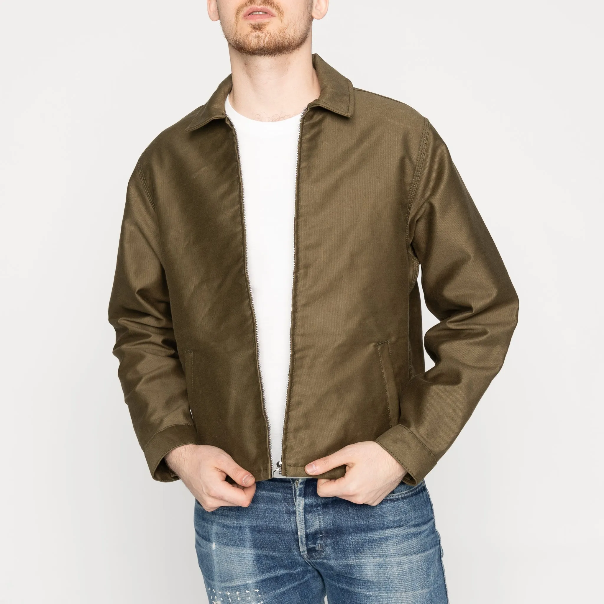 Fleece Lined Zip Jacket - Brushed Jungle Cloth - Army