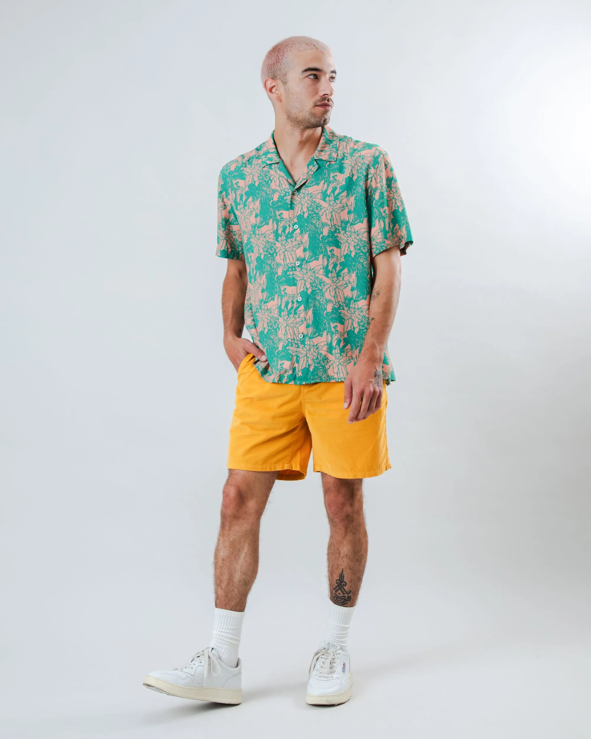 Helios Aloha Shirt Pink Chambray Fabric Layered Hemline